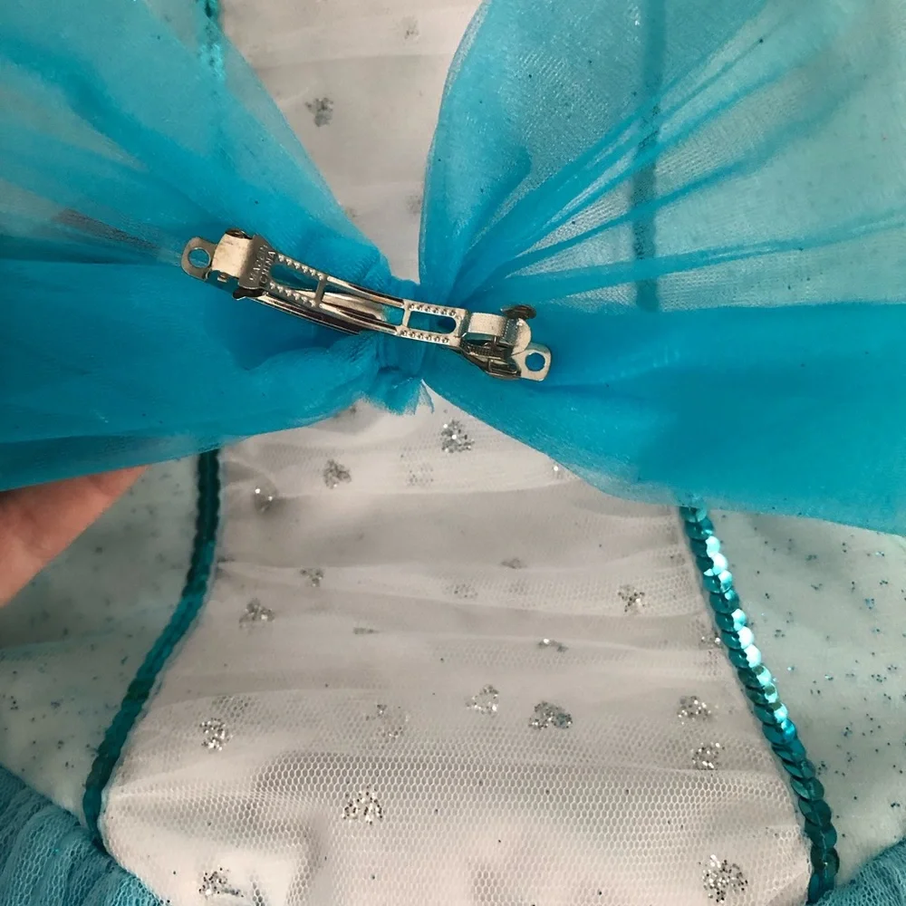 Girls silver heart blue‎ tulle Sequin sparkly dance costume  size small child